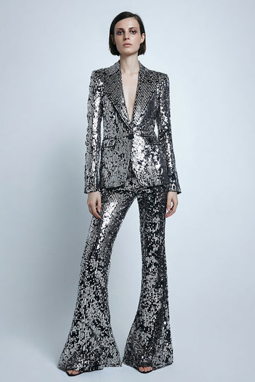 Silver Gray Sparkly 2 Piece Women Prom Suits